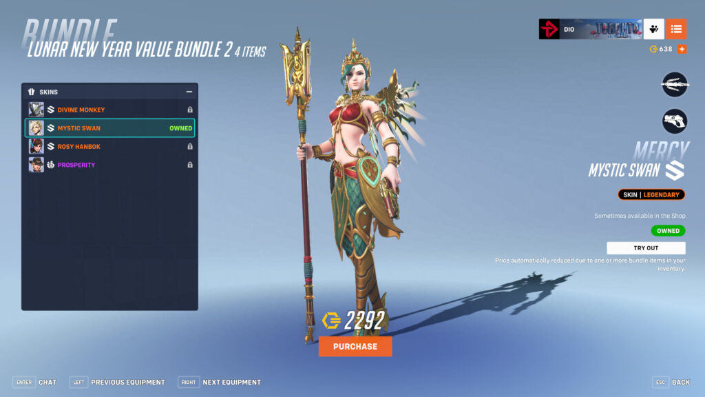 The Mystic Swan Mercy skin was first seen in Year of the Dragon, but she's also avaliable in Year of the Snake 