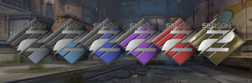 A collection of CS2 Premier Season 2 icons overlayed on an image of Train.