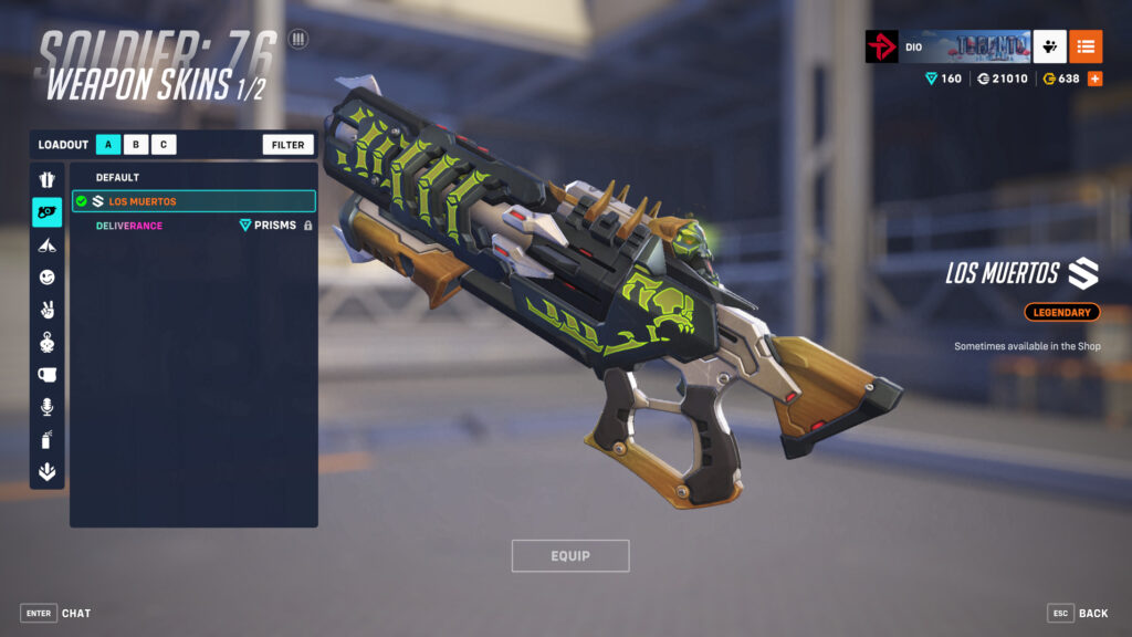 Screenshot of Soldier: 76's Los Muertos weapon variant in Overwatch 2