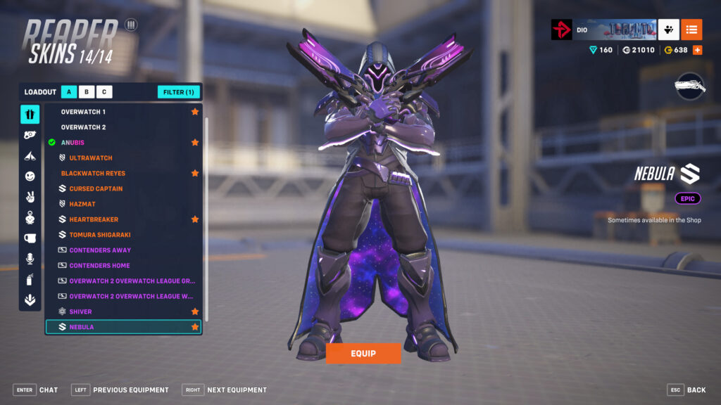 Screenshot of the Nebula Reaper skin in Overwatch 2