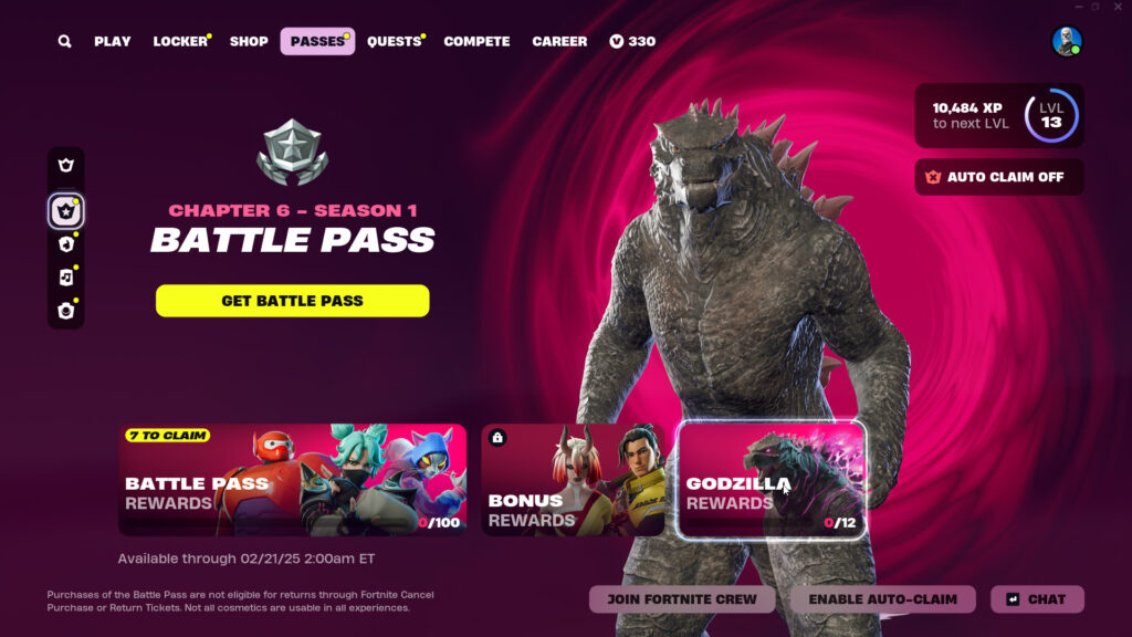 Godzilla in the Fortnite Battle Pass
