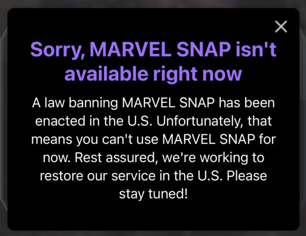 An error message displayed in Marvel Snap.