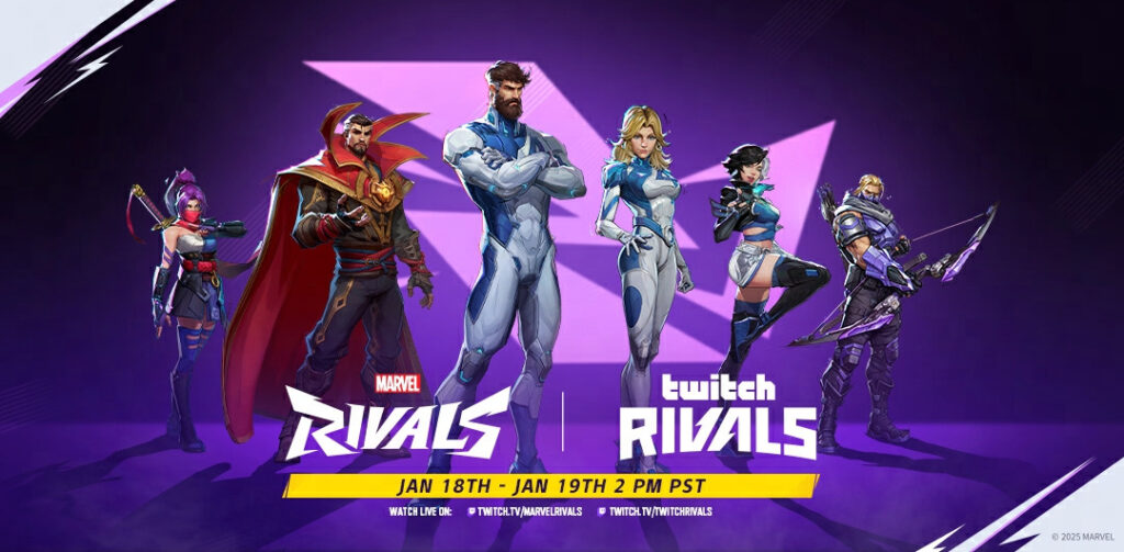 A promo image of the Twitch Rivals Marvel Rivals Showdown.