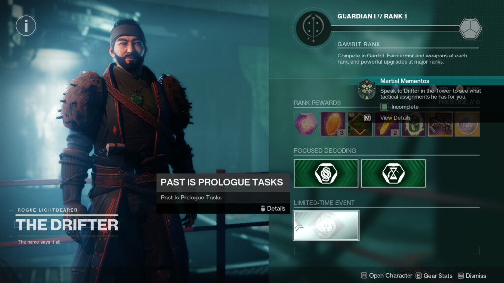 A screenshot of the limited event menu at The Drifter in Destiny 2.