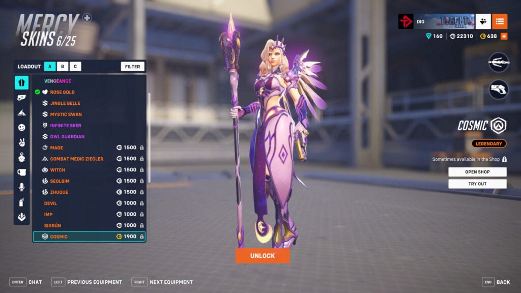 Cosmic Mercy skin screenshot in the hero gallery