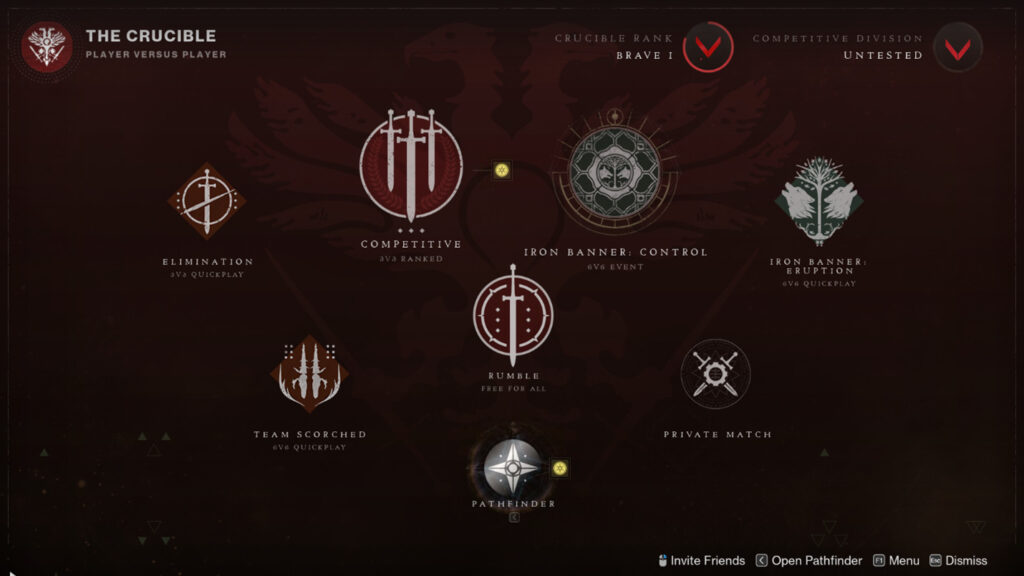 A look at the new Crucible menu in Destiny 2, coming with Episode: Heresy.