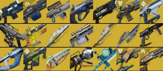 A selection of Exotic weapon icons in Destiny 2.