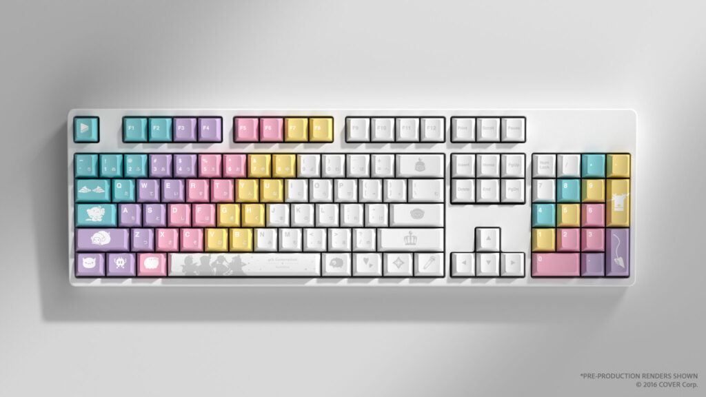HYTE X hololive 4th Generation Keycap Set features 146 Cherry MX-compatible keycaps with vibrant colors, inspired by Amane Kanata, Tsunomaki Watame, Tokoyami Towa, and Himemori Luna.