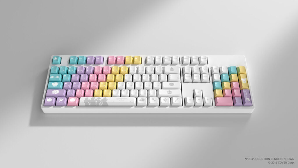 HYTE X hololive 4th Generation Keycap Set features 146 Cherry MX-compatible keycaps with vibrant colors, inspired by Amane Kanata, Tsunomaki Watame, Tokoyami Towa, and Himemori Luna.