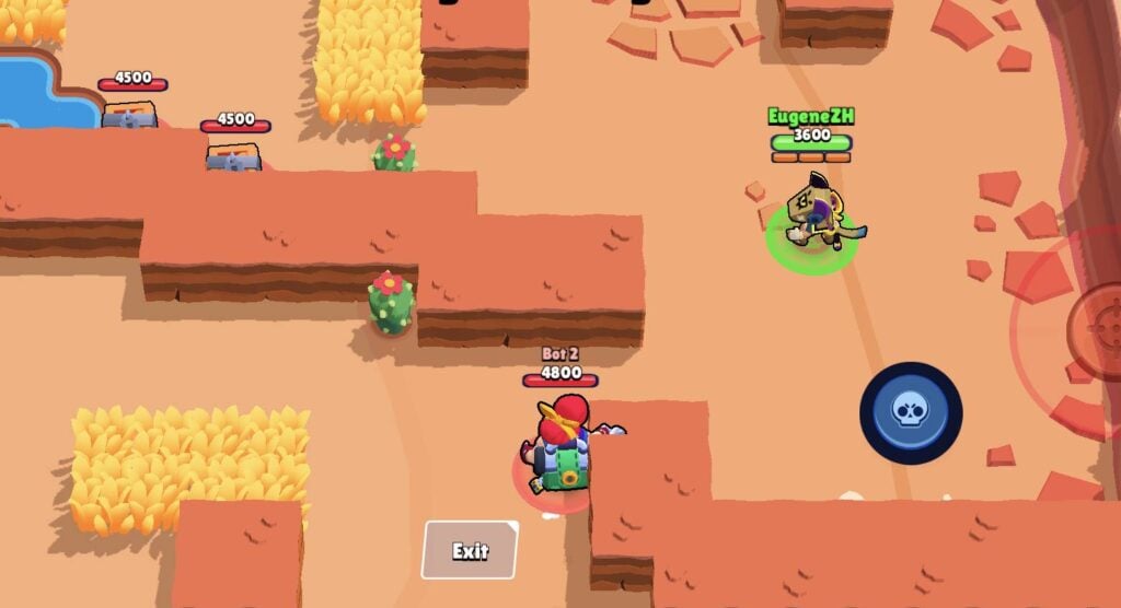 The Brawl Stars screenshot captures playing a training match with the new brawler Finx.