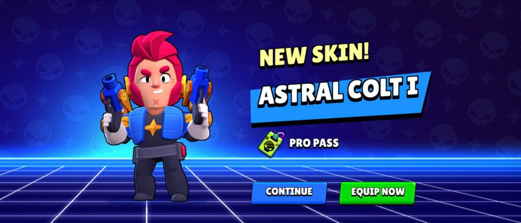 The image shows the first Pro skin in Brawl Stars: Astral Colt.