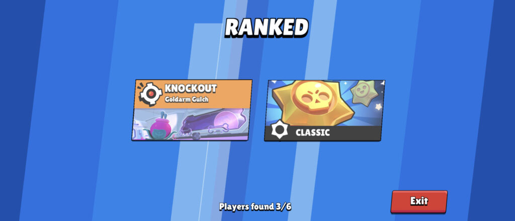 The screenshot shows the process of random selection of Ranked game modes in Brawl Stars.