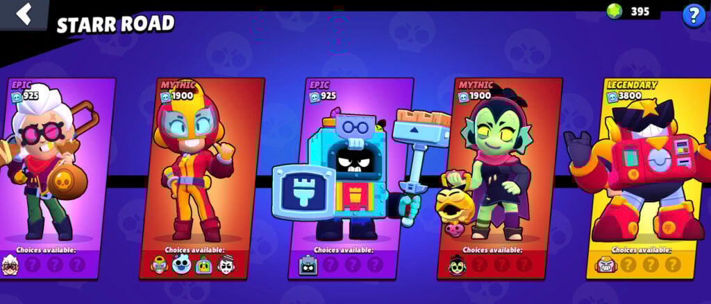 The image shows Starr Road in Brawl Stars: it’s a system for unlocking characters for a free in-game currency.
