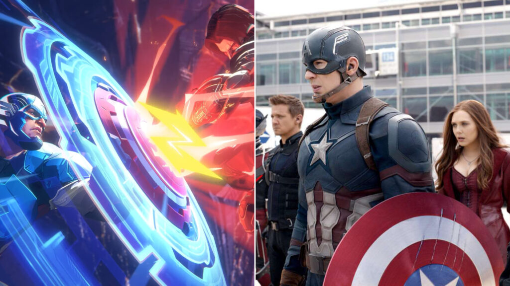 Captain America in Marvel Rivals and in movies like Civil War.