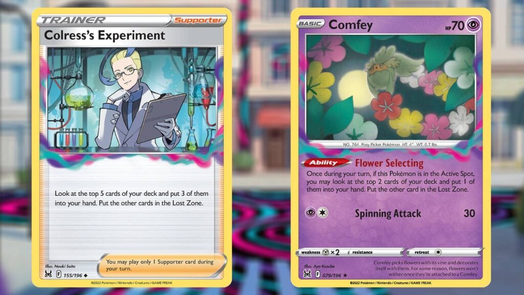 Colress's Experiment and Comfey cards from Lost Origin
