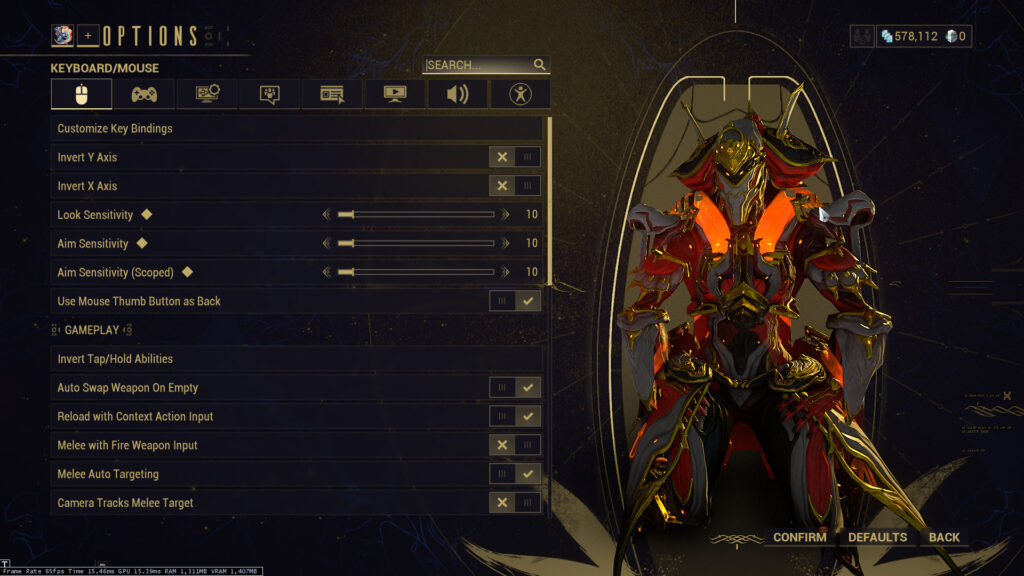 Warframe Sens Menu