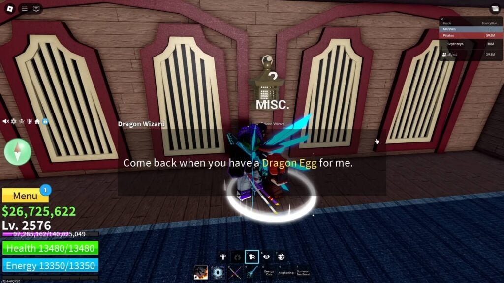 Dragon Wizard asking for the Dragon Egg before giving the Draco Race in Blox Fruits