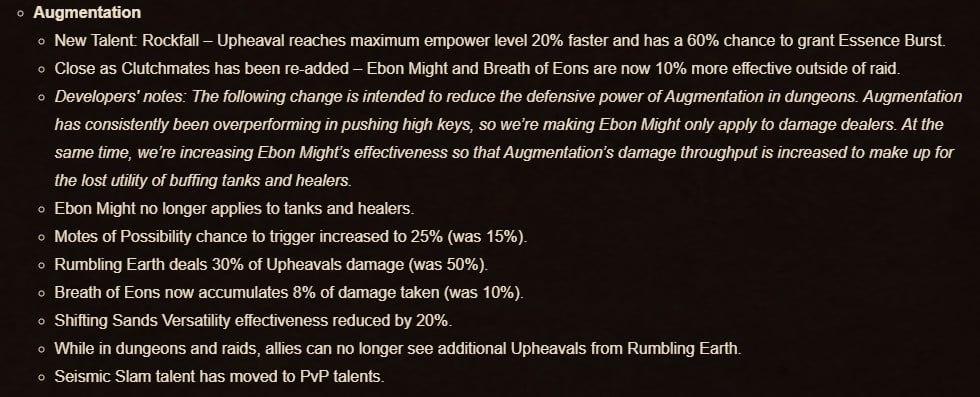 Augmentation Evoker Class changes Patch 11.1