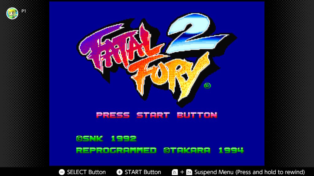 The image shows the main screen of Fatal Fury 2: the game is part of the SNES catalog of the service Nintendo Switch Online.