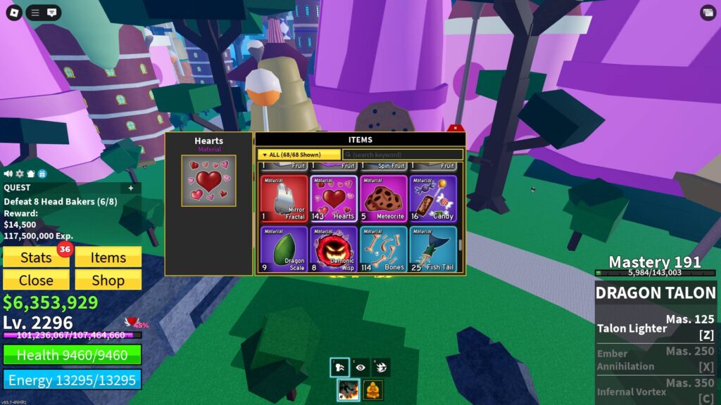 Hearts in the items list in Blox Fruits