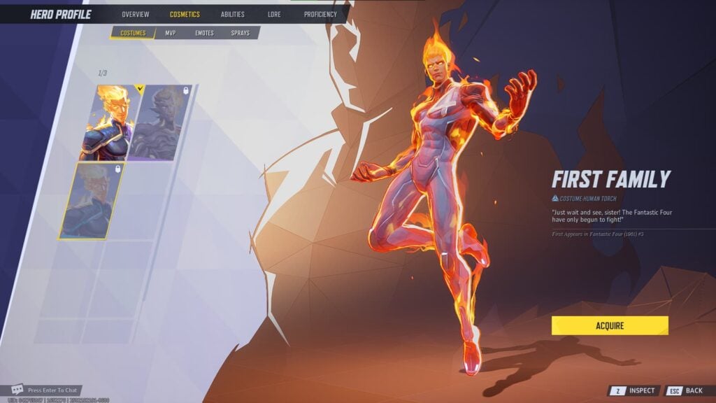 The First Family skin for the Human Torch in Marvel Rivals