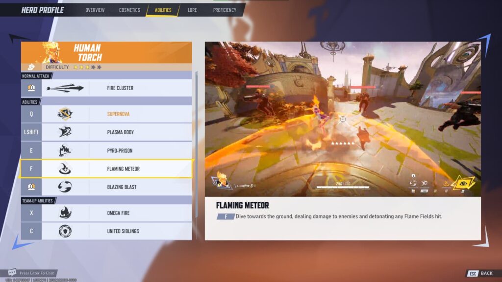 Human Torch's Flaming Meteor ability in Marvel Rivals