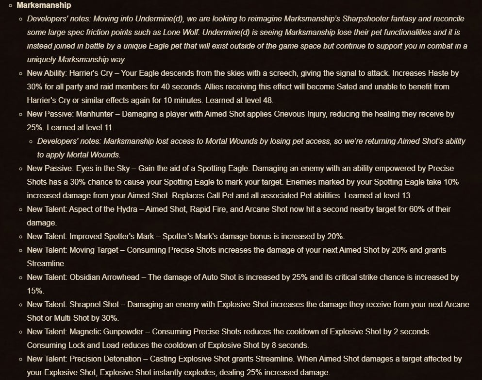 Marksmanship Hunter Changes Patch 11.1