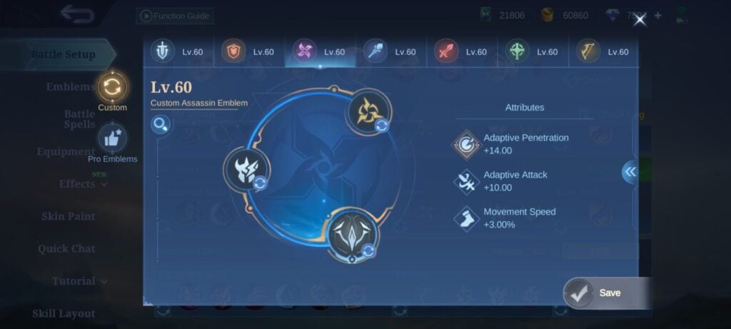 Ling Recommended Emblem in MLBB