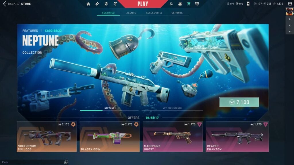 Neptune 2.0 price in the VALORANT store