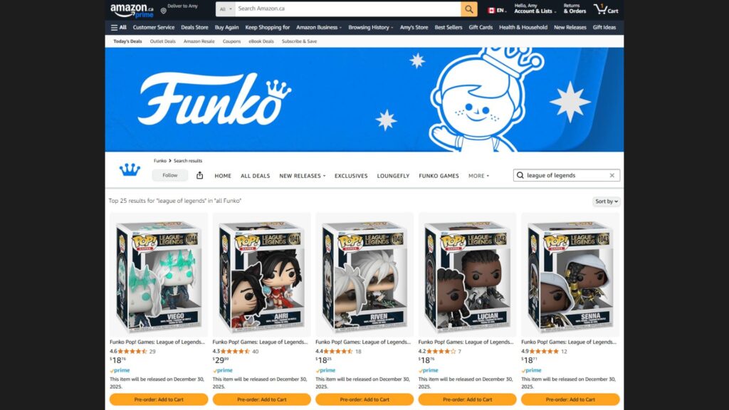 League of Legends Funko Pops on Amazon screensho