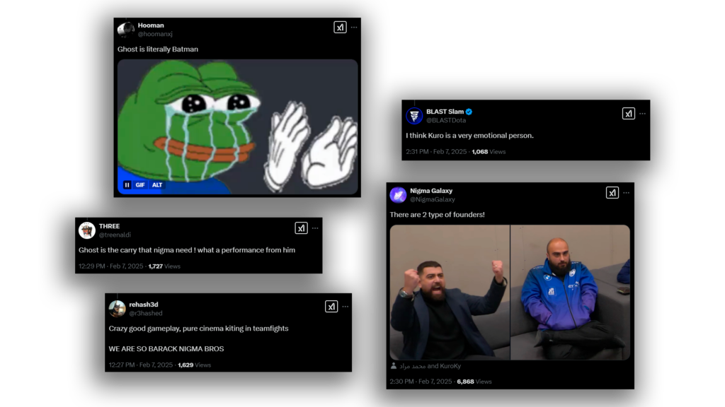 X comments about Nigma Galaxy's win over PARIVISION, praising Ghost's performance during the BLAST Slam II