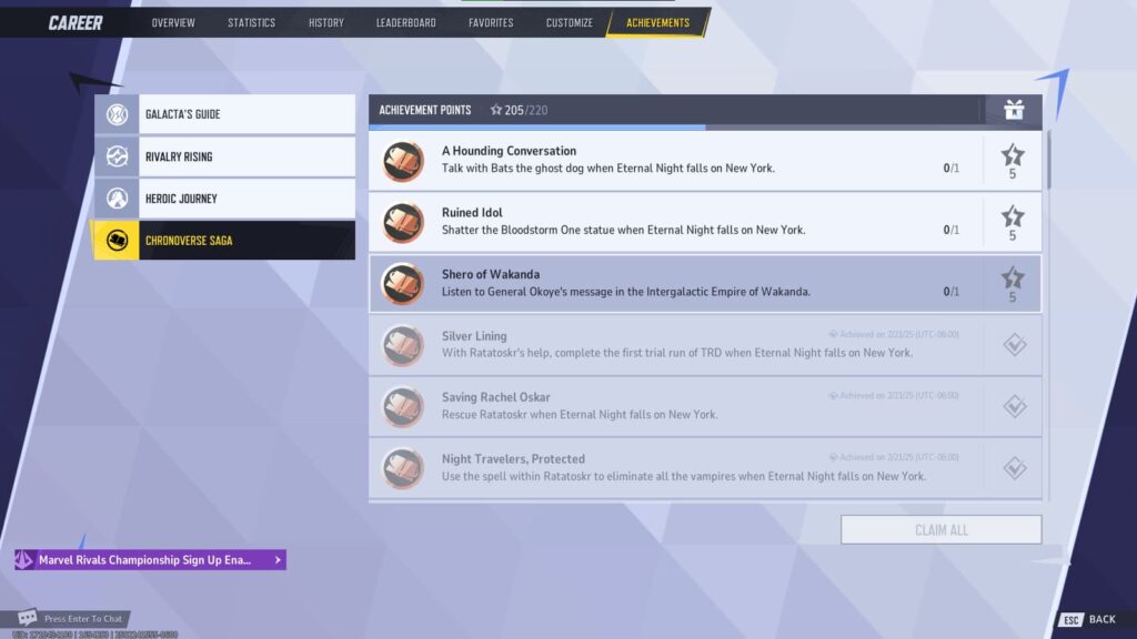 The achievement Shero of Wakanda that requires you to listen to General Okoye's Message in the Intergalactic Empire of Wakanda.