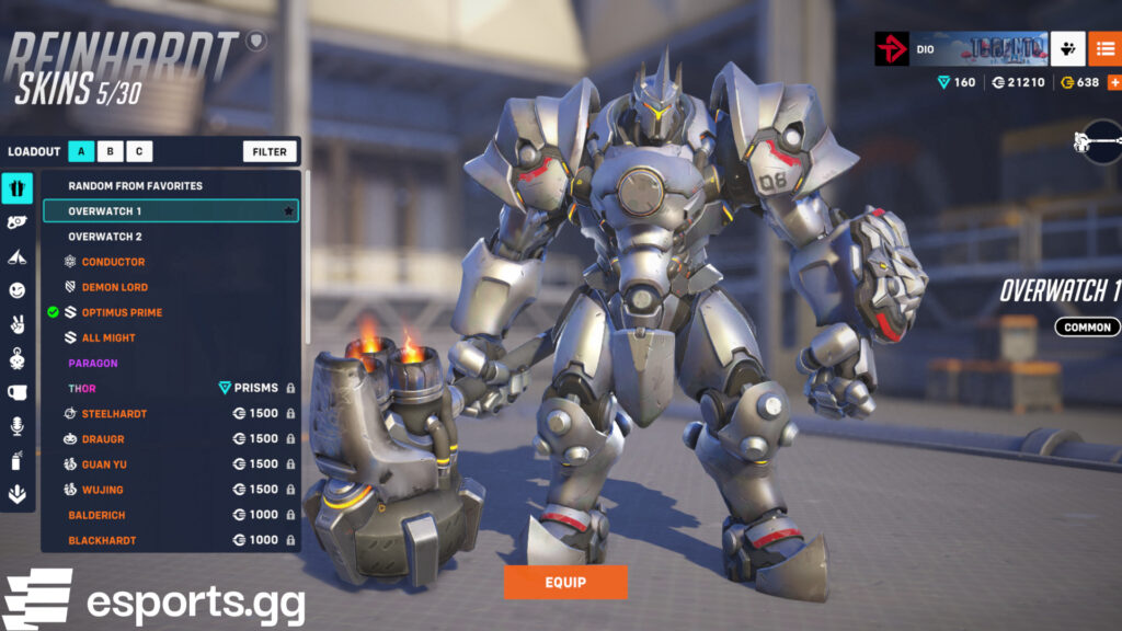 Screenshot of Reinhardt in his original skin 
