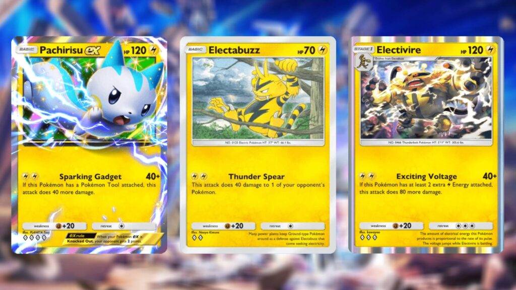 Three main Pokemon cards needed for building the Pachirisu ex deck in Pokémon TCG Pocket