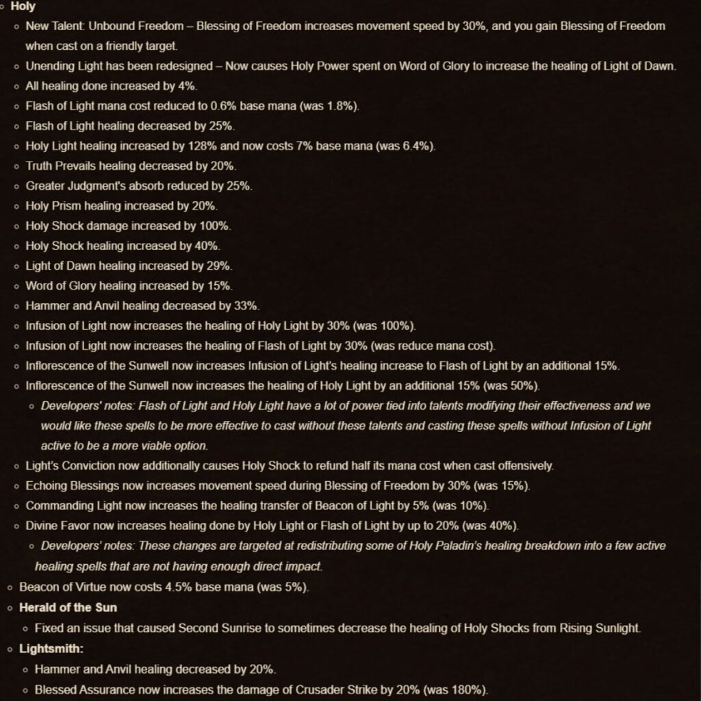 Holy Paladin class changes Patch 11.1