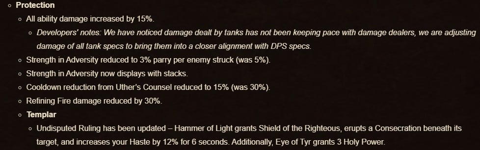Protection Paladin class changes Patch 11.1