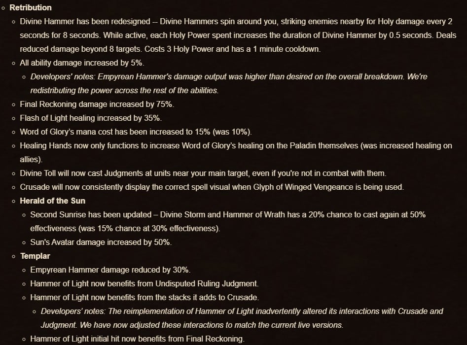 Retribution Paladin class changes Patch 11.1
