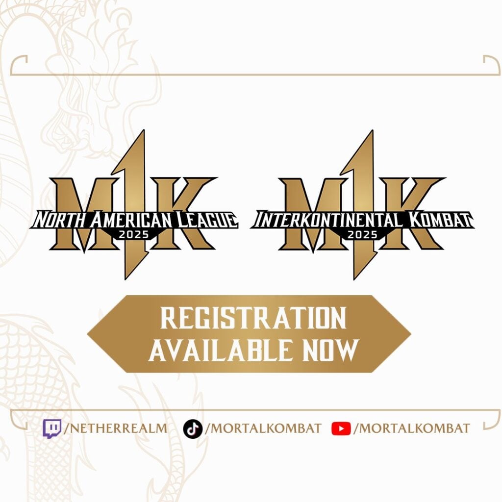 Logos of two online series for MK1 esports: the North American League and Interkontinental Kombat.