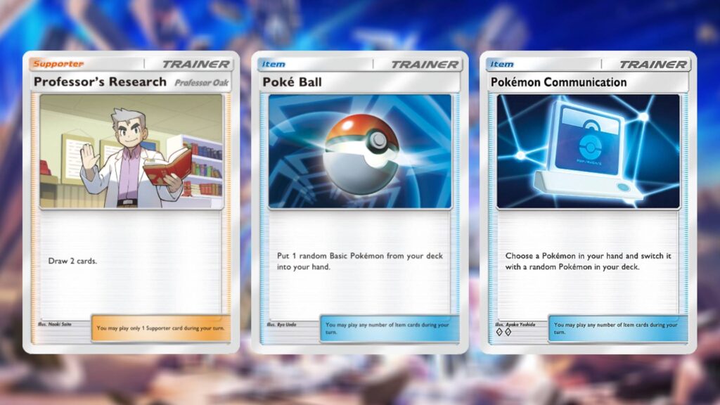 Professor's Research, Poke Ball, and Pokemon Communciation cards