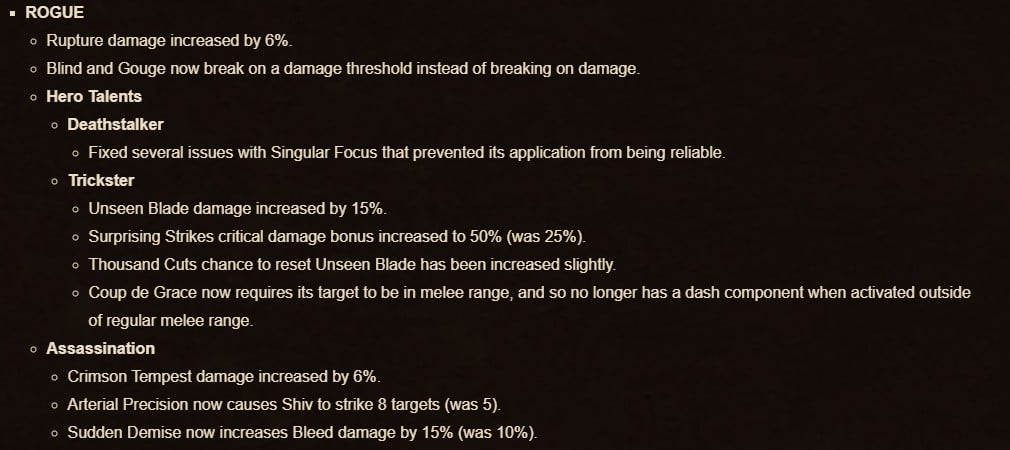 Rogue Class changes Patch 11.1
