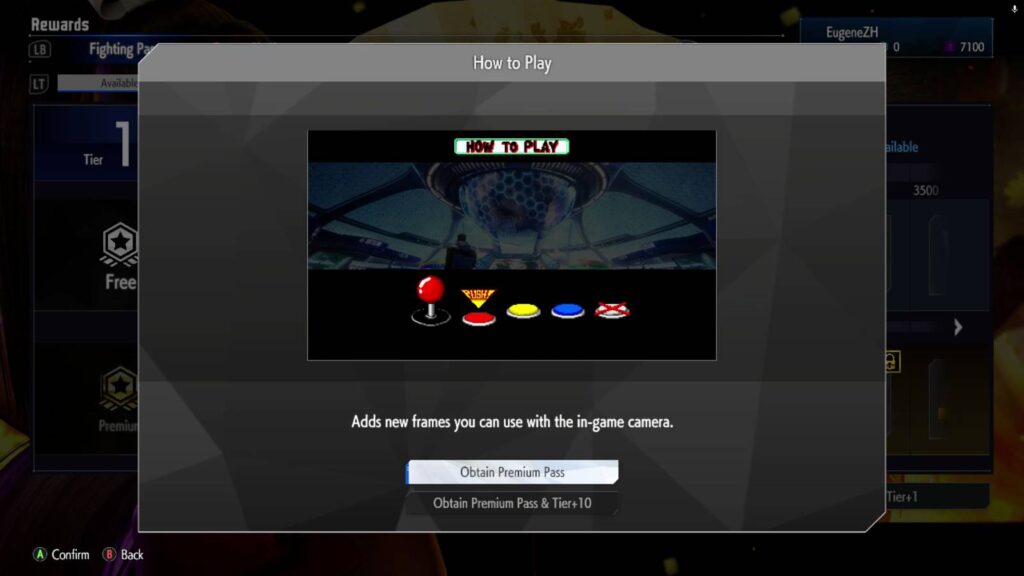 The screenshot from the game Street Fighter 6 shows one of the rewards in the Fighting Pass Say Hello to Mai: the photo frame How to Play