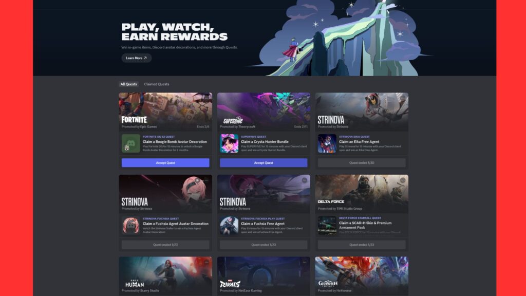 Screenshot of the SUPERVIVE Discord quest for Crysta