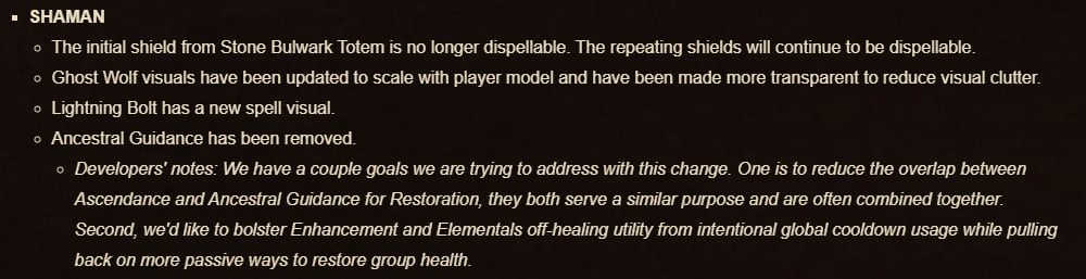 Shaman class changes Patch 11.1