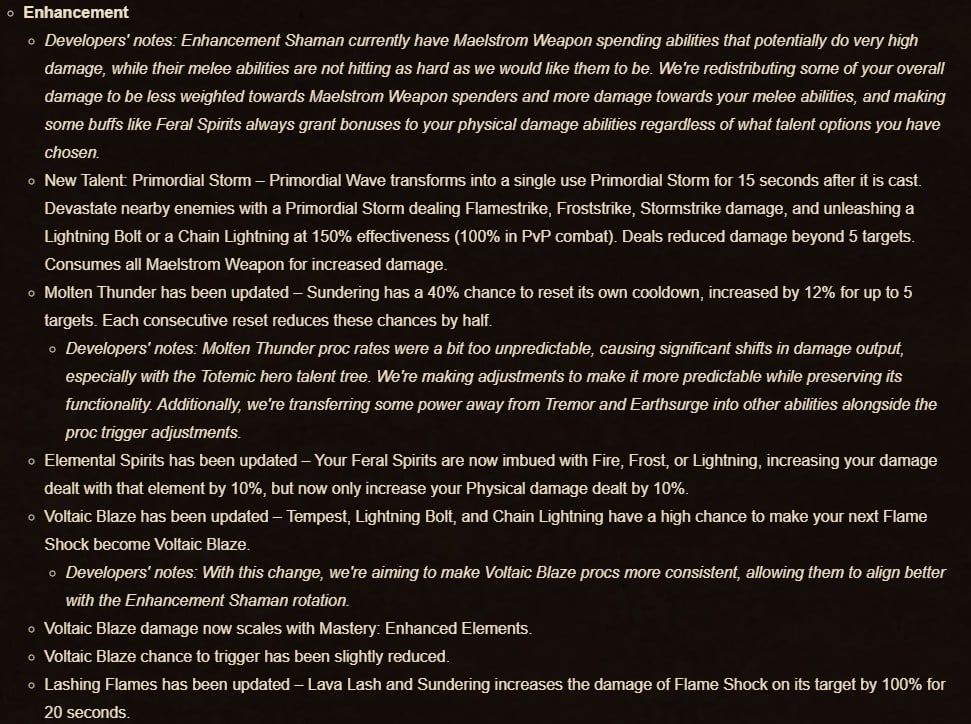 Enhancement Shaman changes Patch 11.1