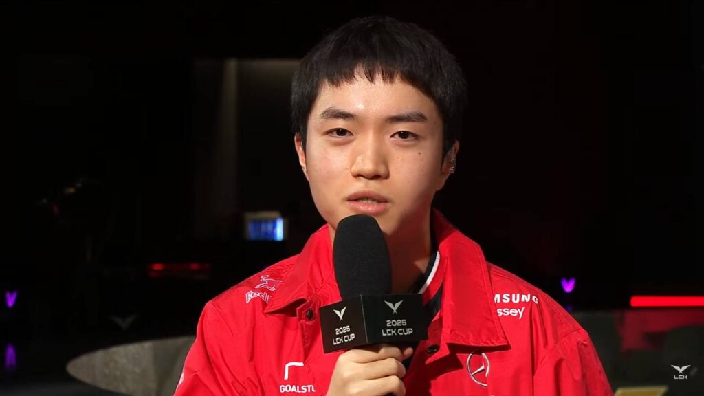 The LoL pro player Keria from T1 is giving an interview on the stream after the match vs NS RedForce in the LCK Cup 2025 Play-in.