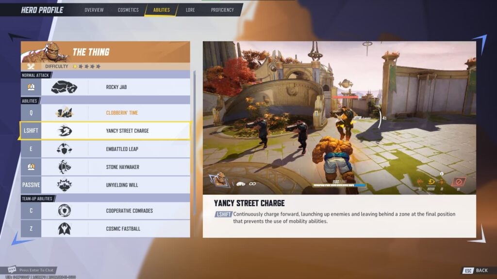 The Thing's Yancy Street Charge ability in Marvel Rivals