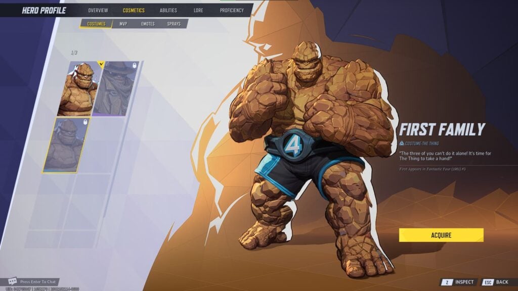 The First Family skin for The Thing in Marvel Rivals