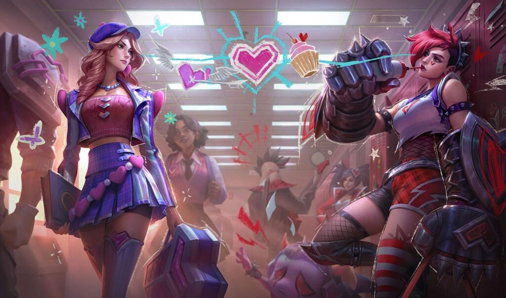 Heartthrob Caitlyn and Heartache Vi splash arts (Image via Riot Games)