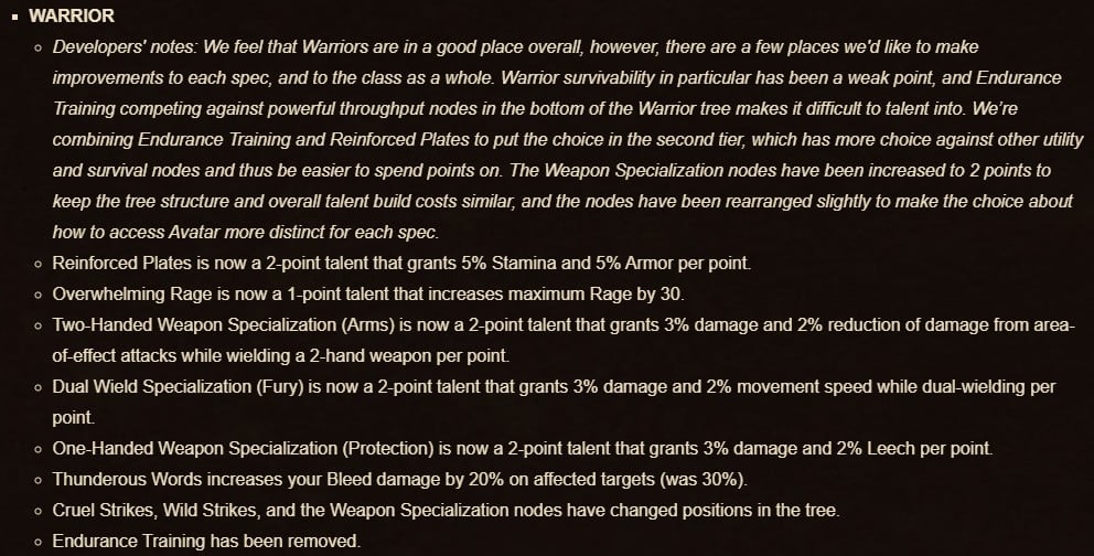 Warrior class changes Patch 11.1