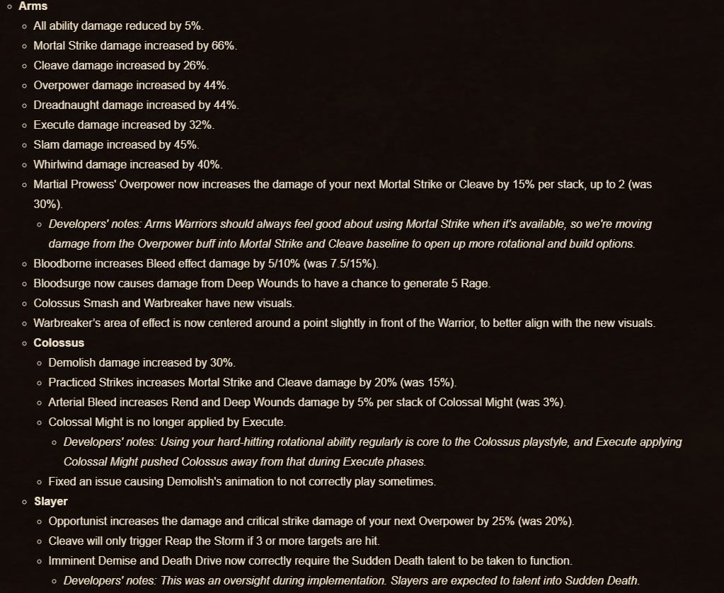 Warrior class changes Patch 11.1